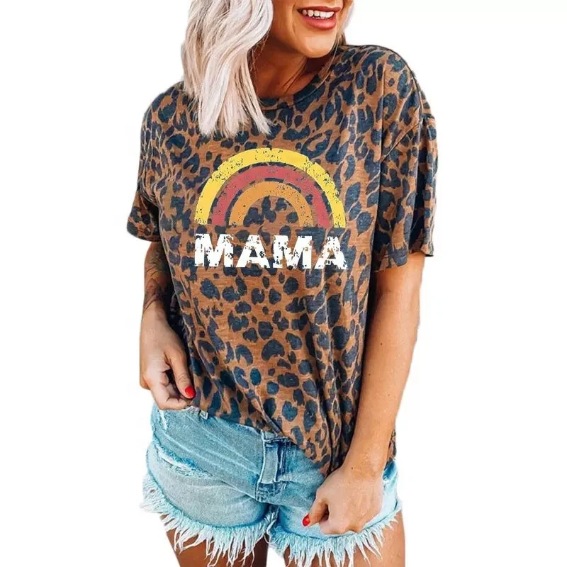 

T313 tank top Rainbow and MAMA Letter Printed Women t shirts 2021 New Summer Cotton Leopard Tees Casual T-shirt Loose Woman Tops
