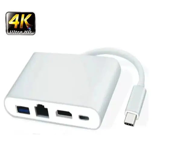 

4 in 1 Aluminum USB-C Hub Charging USB-C Ethernet Hub USB C Multiport Hub with Ethernet, Silver