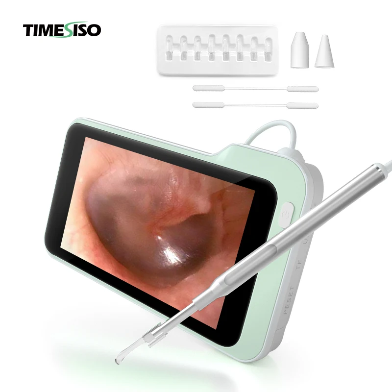 

Visual Ear Wax Removal Tool 3.9mm 1080P Digital Otoscope Ear Cleaning Camera with 5 Inch Screen, White green case