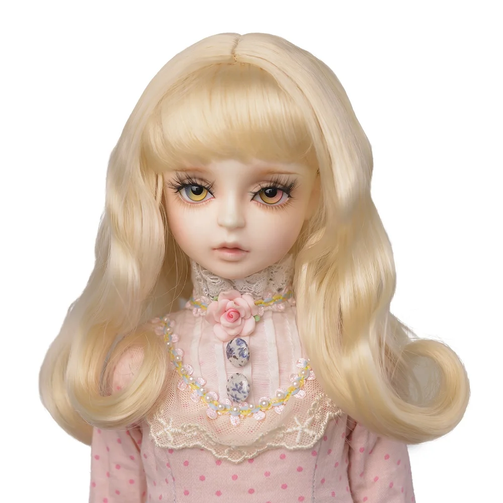 

High quality synthetic long wig Golden color Ewha curls bjd doll wig 1/3 1/4 1/6 for choose, Photo color