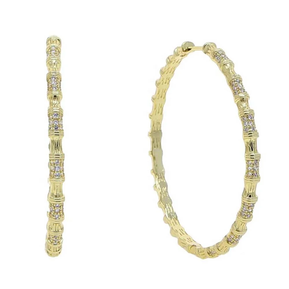 

Fashion 18k gold plated bamboo hoop European women cz personality hoop earring for women, Picture