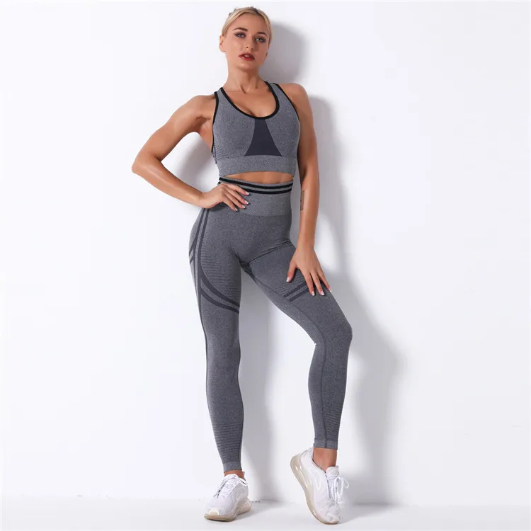 

Women 2 Piece Seamless High Waist Yoga Pants Shock-proof Fitness Sports Bra Workout Yoga Sets Slim Sportswear, 5 colors