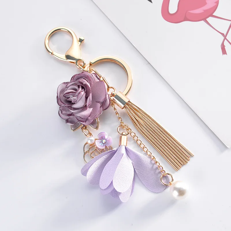 

New Korean Cloth Art Mini Flower Key Ring Pendant Small Tassel Car Key Chain Fashion Accessories Customization Gift Wholesale