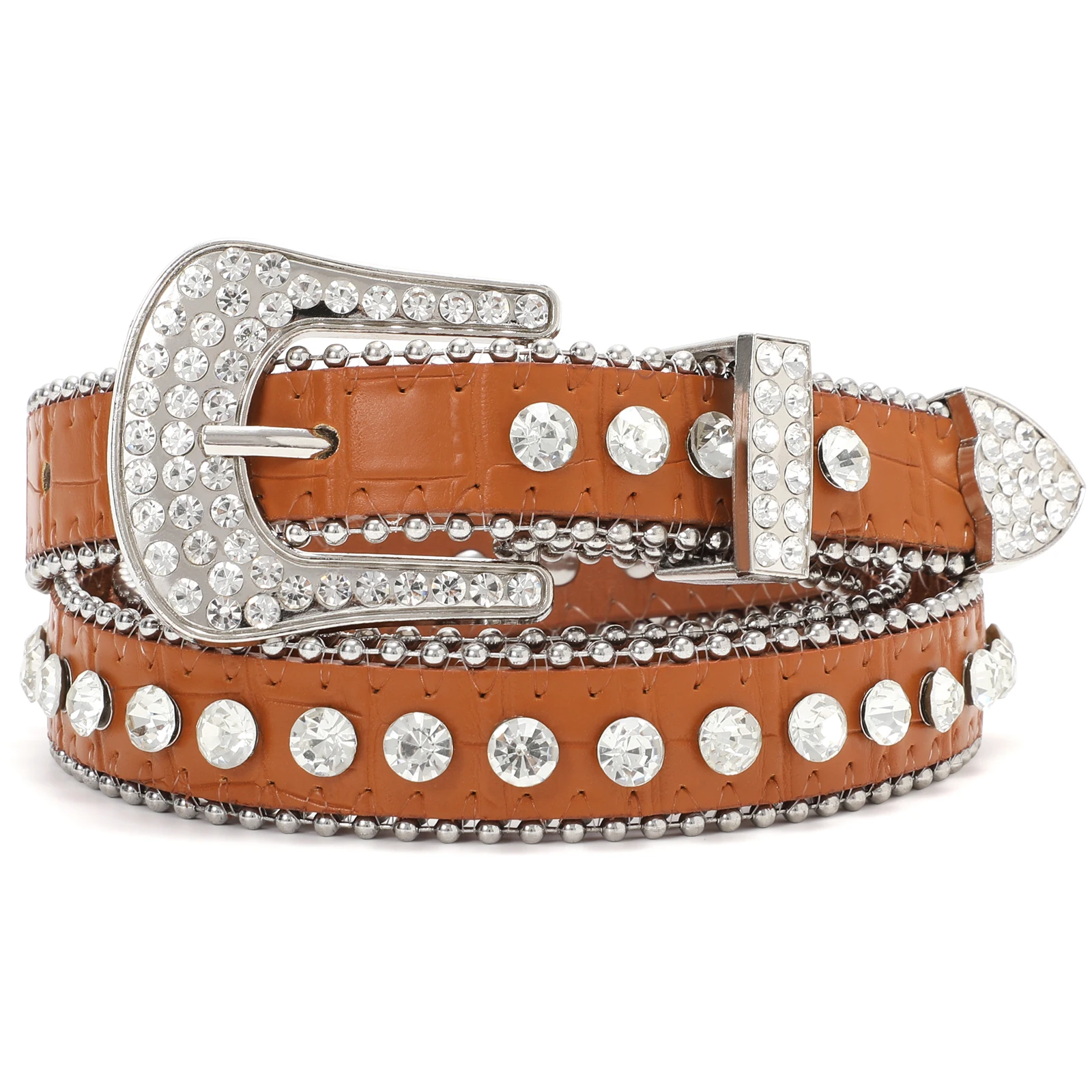 

Wholesale Shiny Crystal Diamond BBling Waist Belt Western Hip hop Brown Rhinestone Belt