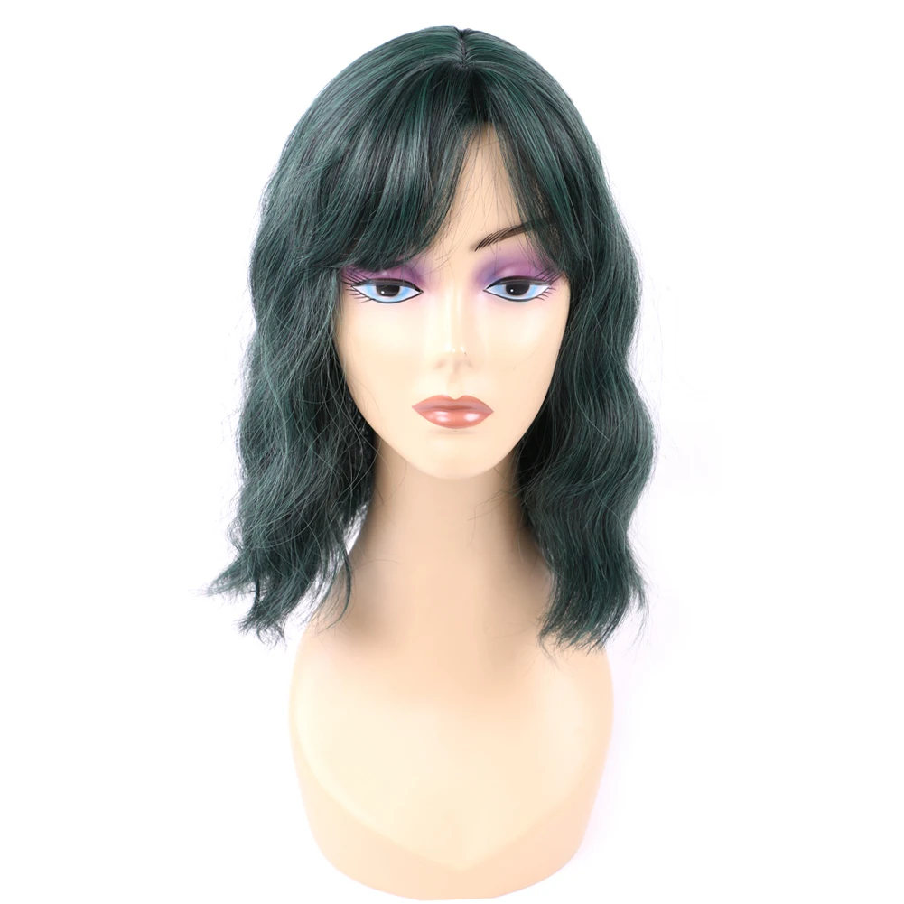 

Green Body Wave Wig Boxes Custom Logo Cosplay Wholesale Prices Cheap Colored Short Wigs For Black Women Synthetic Hair Wig