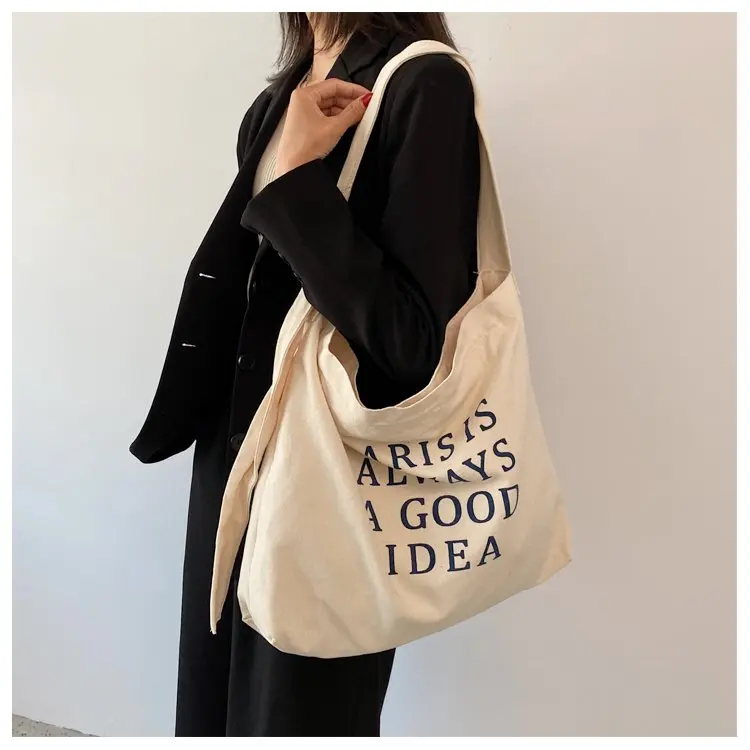 

Custom promotion simple print letter large canvas bag single shoulder shopping bag, Any color from our color card