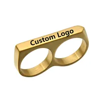 

Fashion Mens Custom Logo Stainless Steel Double Finger Ring