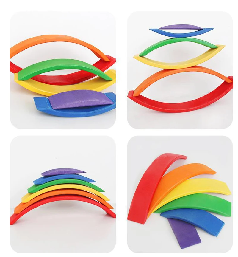 Wooden Rainbow Stacking Game Stacker Building Blocks Creative Nesting