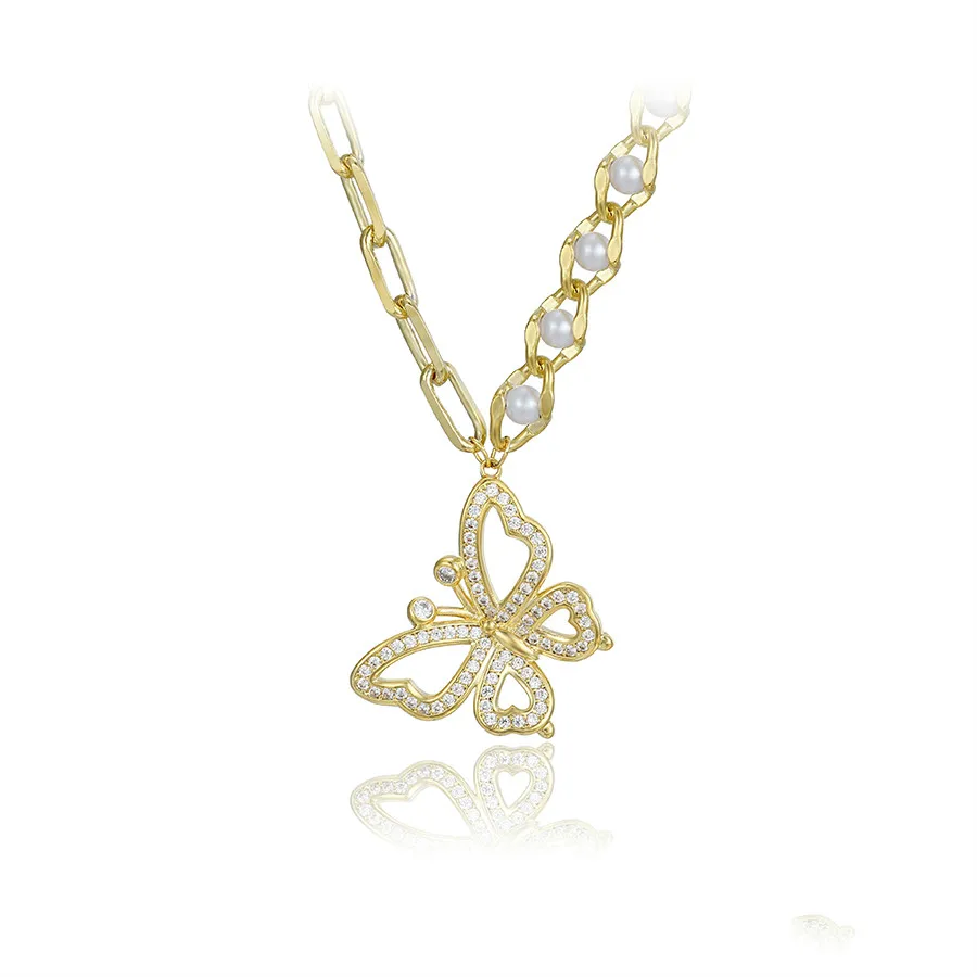 

YMnecklace-01398 Xuping Jewelry Luxury Elegant Fashionable and Exquisite Butterfly Diamond Pearl Chain 14K Gold Necklace