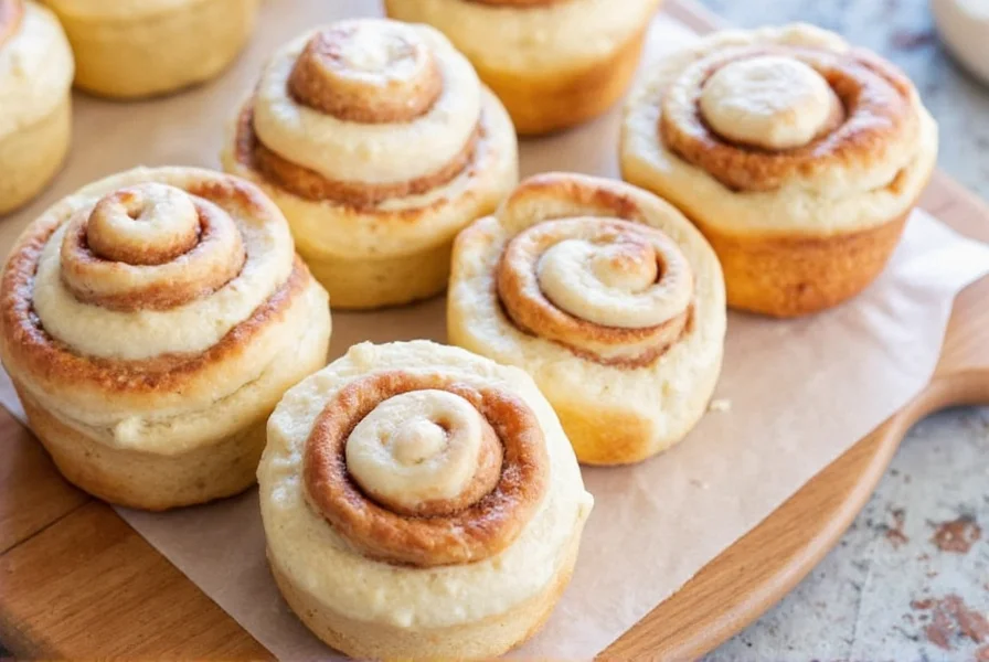 Finished cinnamon rolls with cream cheese frosting drizzled on top