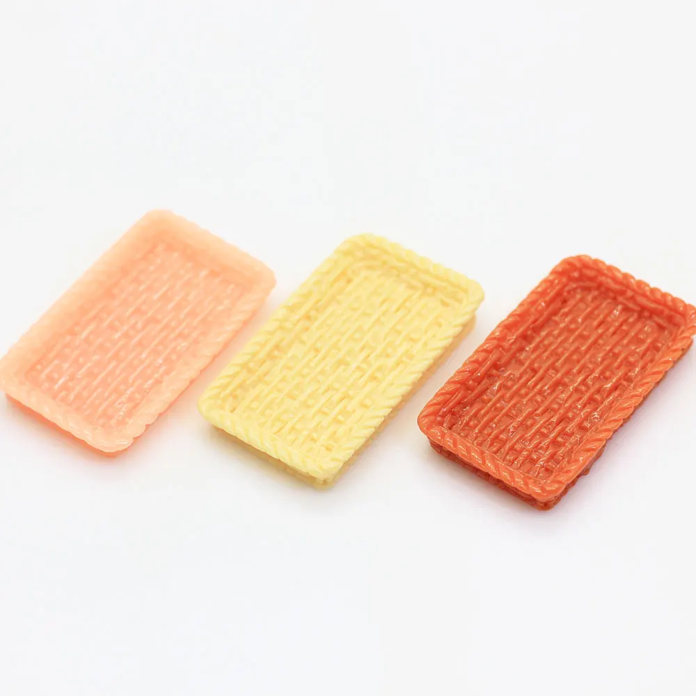 

Resin Cane Basket Tableware Miniature Tray Kitchen Toys Accessories Dollhouse Trays Plates Doll House Toys