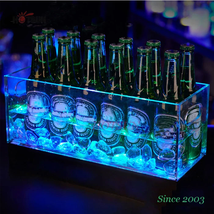 

Rechargeable Batteries LED Lighting Up RGB Wine Cooler Beer Champagne LED Acrylic Ice Bucket