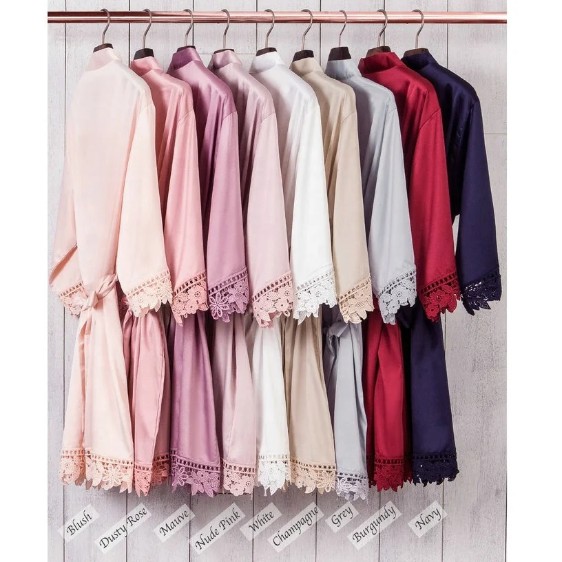 

bridesmaid satin Silk robe Wedding Women Soft Silk Satin lace robe Bridal Robes Bride Silk, Navy blue,white,pink,black