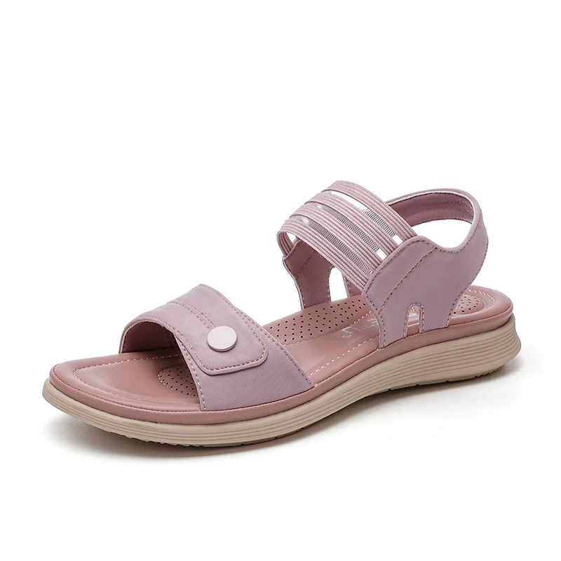 

S454F 2021 new metal elastic casual beach seaside flat-bottomed large size women's sandals