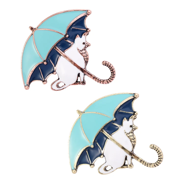 

Fashionable Umbrella White Cat Enamel Pins Creative Animal Cute Cat Brooch Collar Pin Unique Jewelry Gift