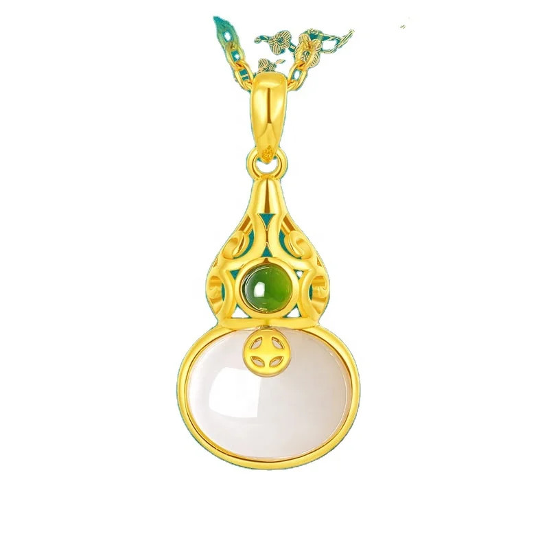 

Certified S925 Ancient Silver Gold-Plated Silver Inlaid Jade Niche Design Clavicle Chain Jasper Jade Pendant Necklace