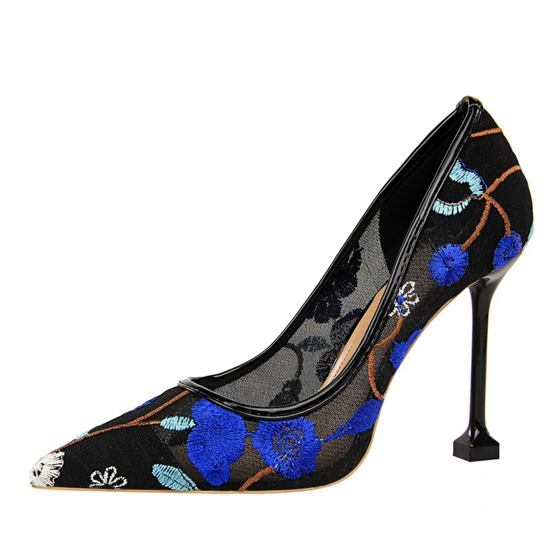 

Embroidery Flower Floral Wedding Dress Shoes Stiletto Heels Sexy High Heels Shoes for Women