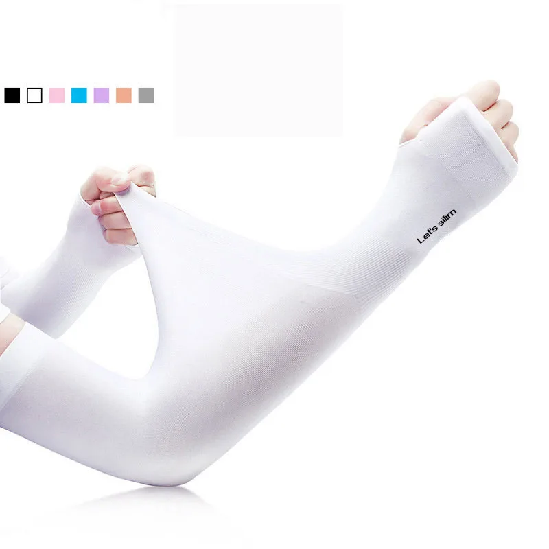 

Elastic Outdoor Seamless Cool Arm Sleeves Cycling Wear Ice Silk Fabric Sleeves, Blue, purple, black, white, pink, light grey, skin