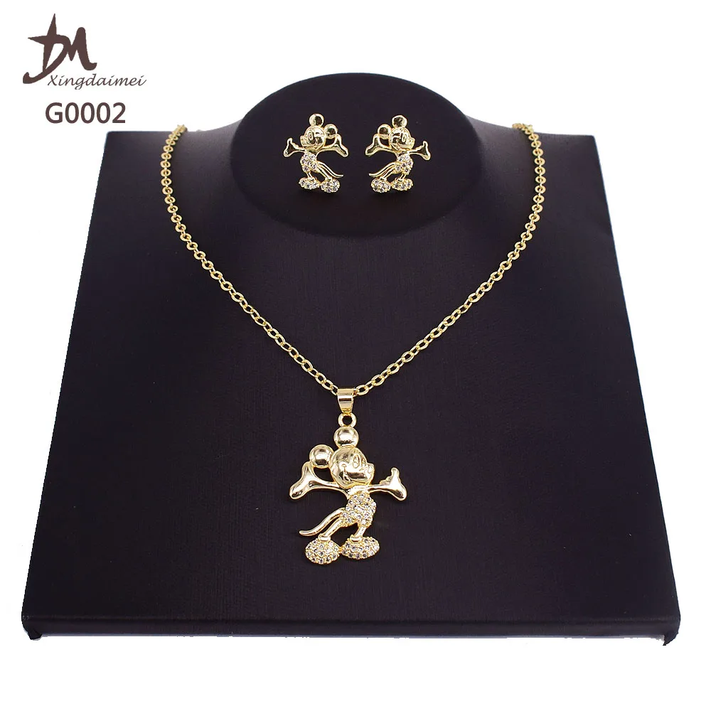 

G0002 Hot sale Zircon Mickey jewelry sets 18K gold-plated jewelry sets women