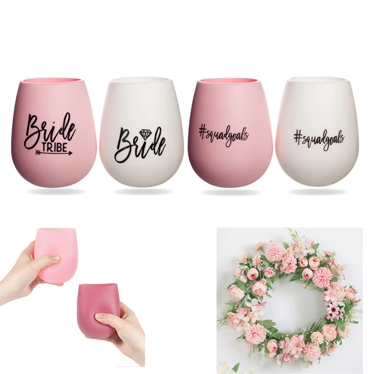 

Eco-friendly Silicone Glasses Custom Wedding Wine Glass Cup, Pink, yellow, white, clear and customized color