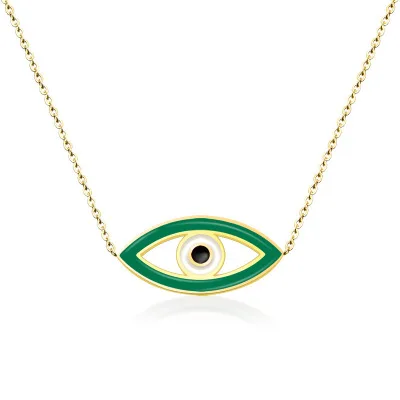 

High Quality 316L Stainless Steel Enamel Evil Eyes Pendant Necklaces Simple Oil Drip Evil Eyes Necklace