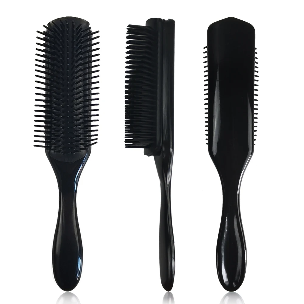 

Amazon hot selling customized logo durable men's styling brush 9 rows hard bristle denman brush