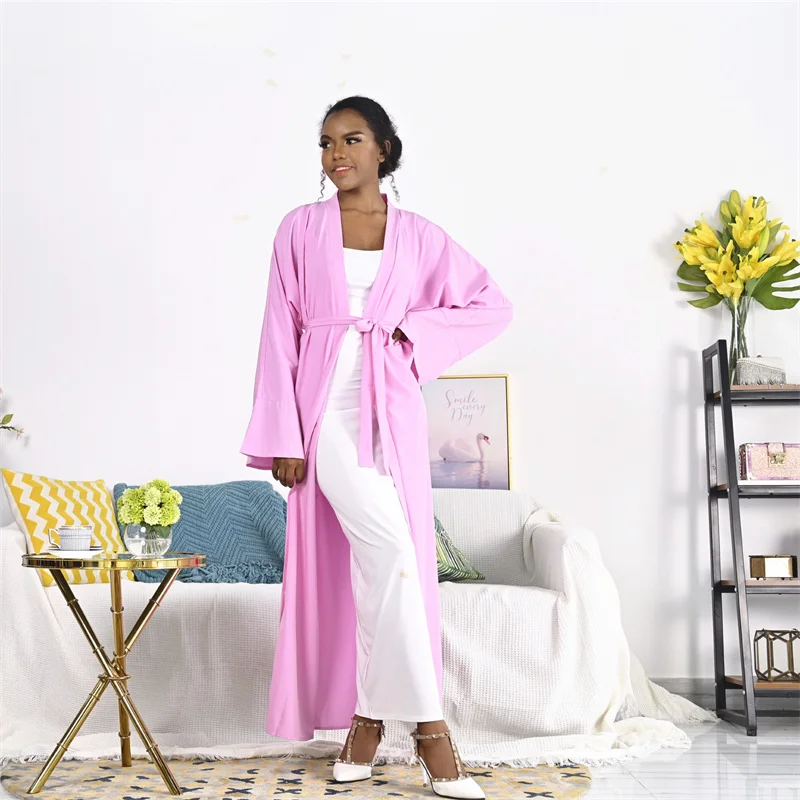 

Trending Hot Product Turkey Dubai Middle East Basic Pink Long Gown Plus Size Cardigan Muslim Dress Abaya