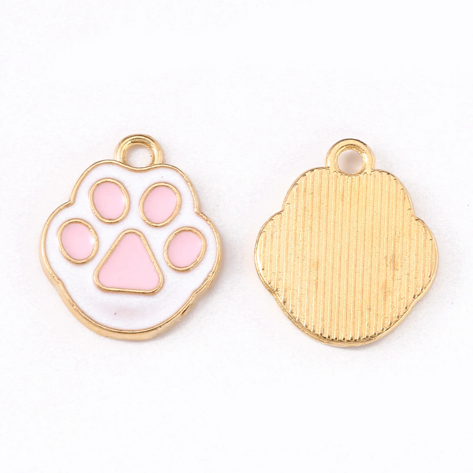 

PandaHall Cat Paw Print Light Gold Pearl Pink Alloy Enamel Pendants