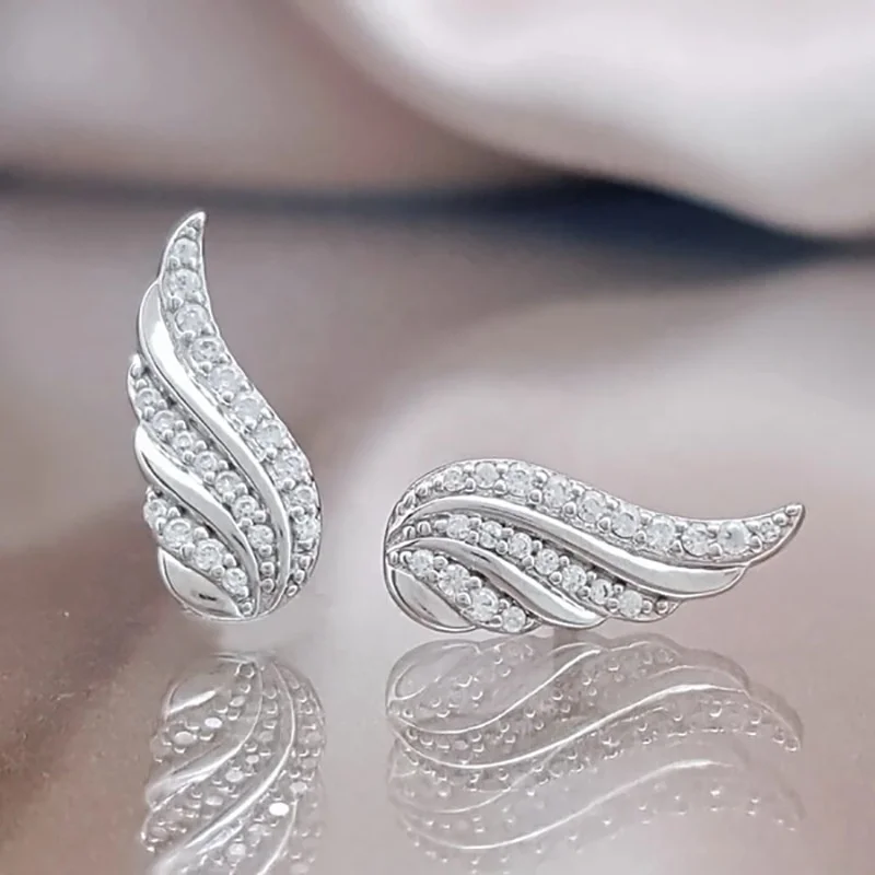 

Cute Wing Stud Earring Silver Color/Gold Color Available Mosaic CZ Stone Delicate Gift for Female Women Earrings Jewelry