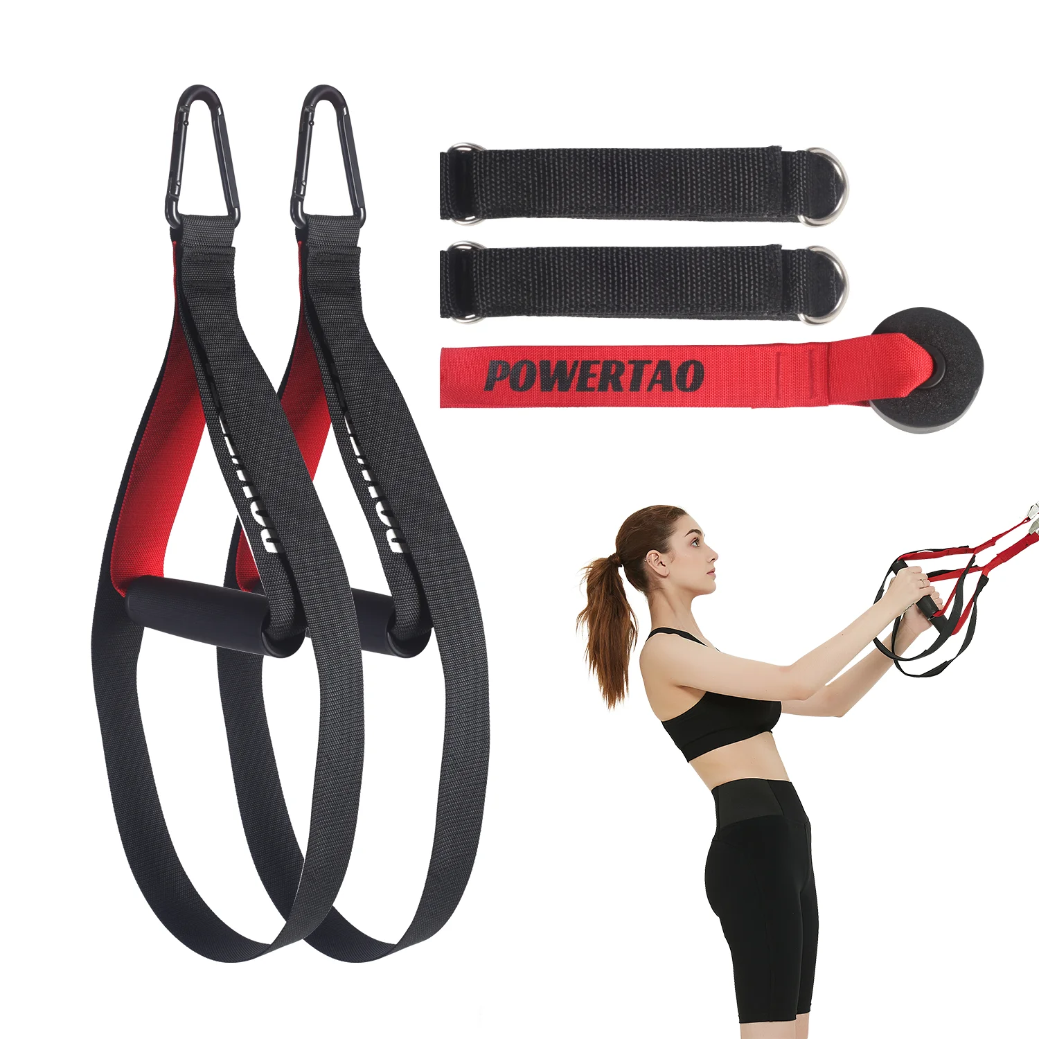 

Multi Function Training Hanging Straps Belt Sling Trainer for Home Workout Suspension strap handle set, Blue,red,yellow, or customized color