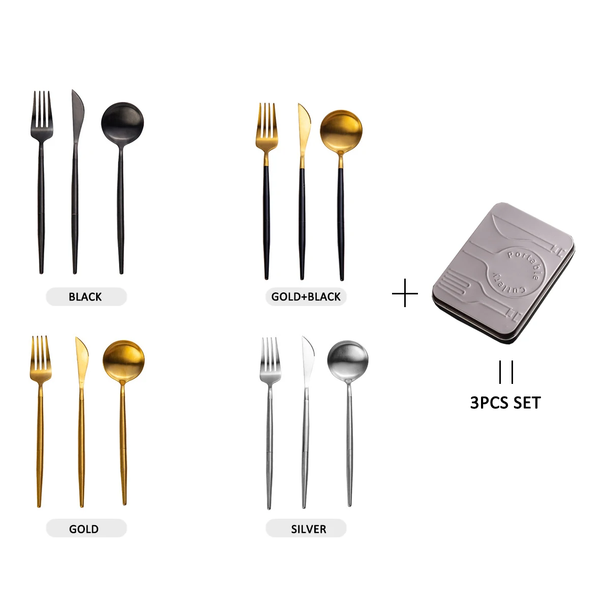 

Pocket Size Stainless Steel Collapsible Travel Portable Cutlery Set with Case, Silver