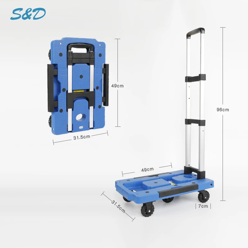 
Generic Convertible Collapsible Foldable Load Compact Flatform Blue Hand Truck Trolley Cart Transform With Wheels 