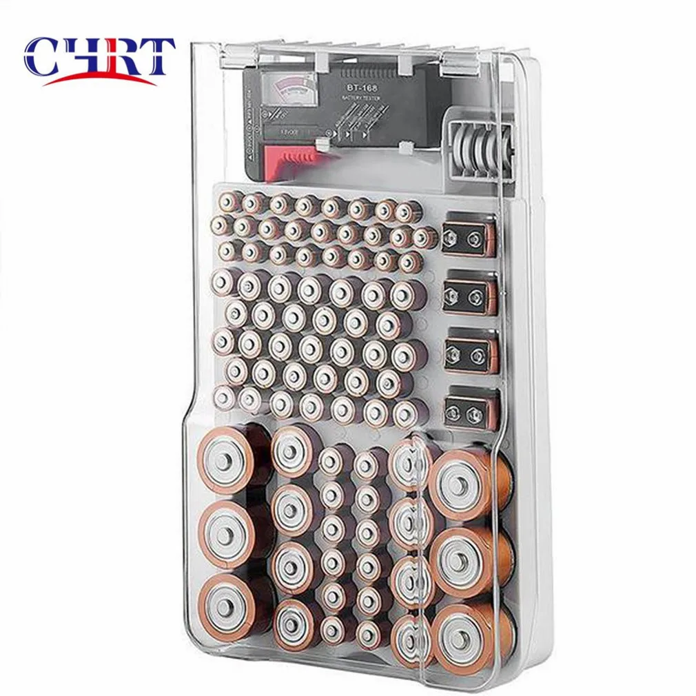 

CHRT Battery Organizer Case The Batt Storage Case Holder with Hinged Clear Cover and Removable Tester, White