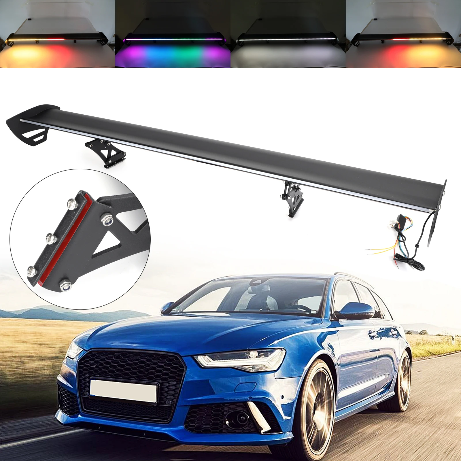 

Areyourshop Universal Car Rear Trunk Wing Racing Spoiler Adjustable With LED Light For Sedan