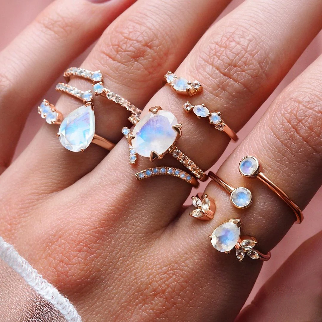 

VANA Wholesale Lujo Joyera Boda Plata Anillo Fine Jewellery 925 Sterling Silver Ring Gemstone Jewelry Opal Moonstone Women Rings