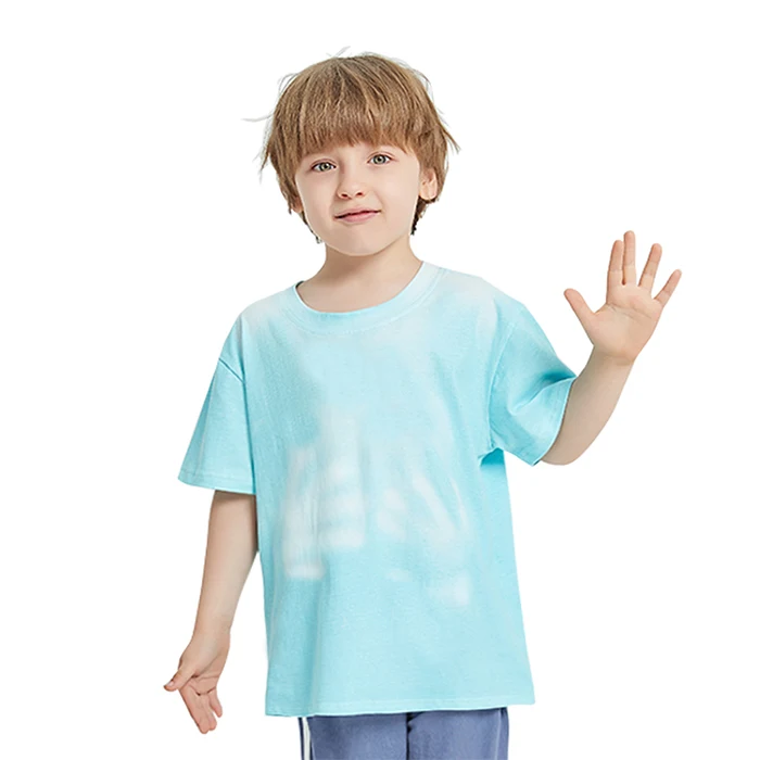 

Children KIDS Color Changing Heat Sensitive Fabric Custom100% Cotton T shirt, Blue;green