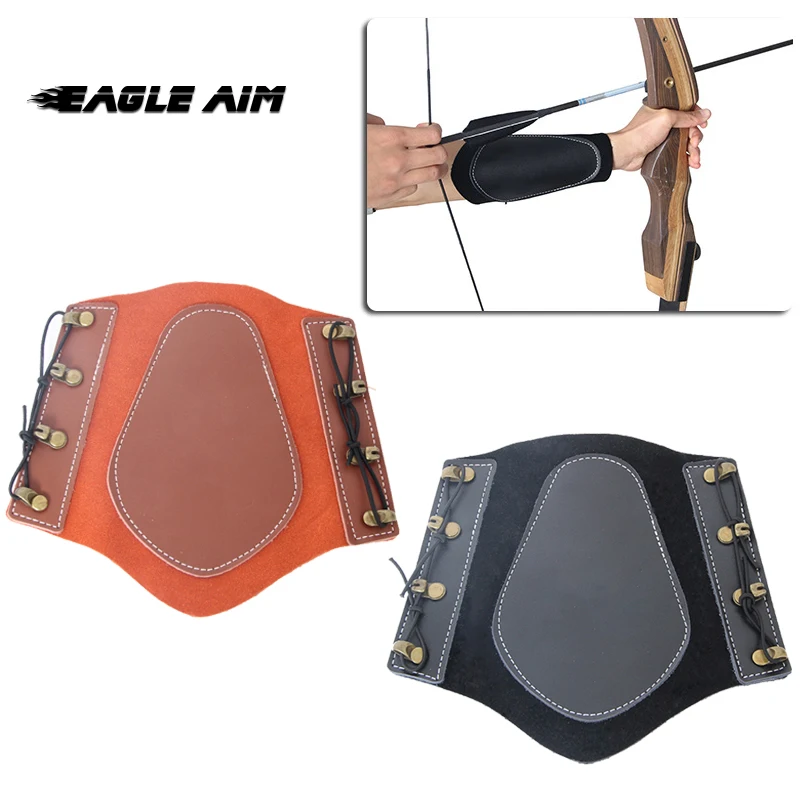 

Leather Arm Guard Recurve Bow Forearm Protector for Archery Shooting, Brown/black