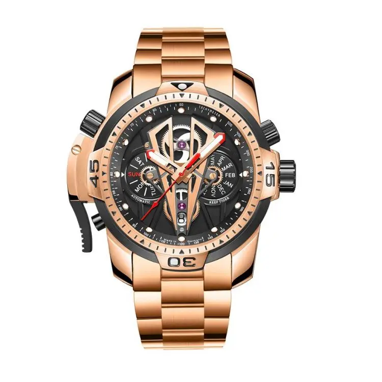 

REEF TIGER RGA3591G Top Brand Rose Gold Sport Automatic Stainless Steel Men Fashion Mechanical Bracelet Waterproof Watches