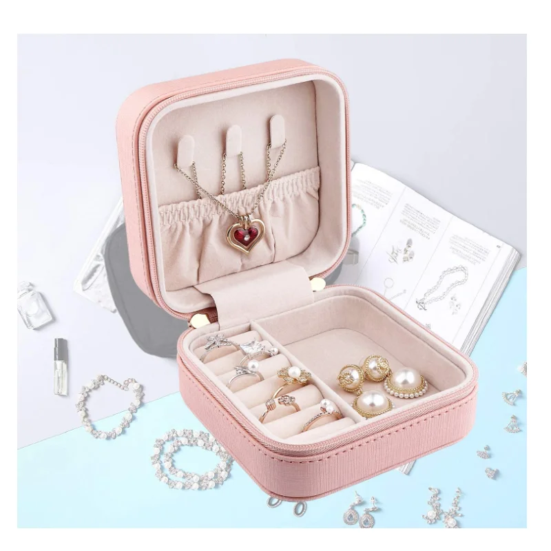 

Wholesale Faux Leather Travel Jewelry Box Organizer Display Storage Case for Rings Earrings Necklace, Customized color