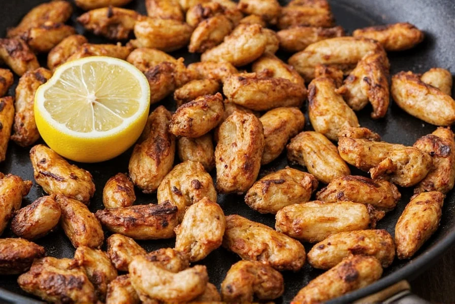 Comparison of properly grilled ginger slices next to overcooked, burnt ginger pieces