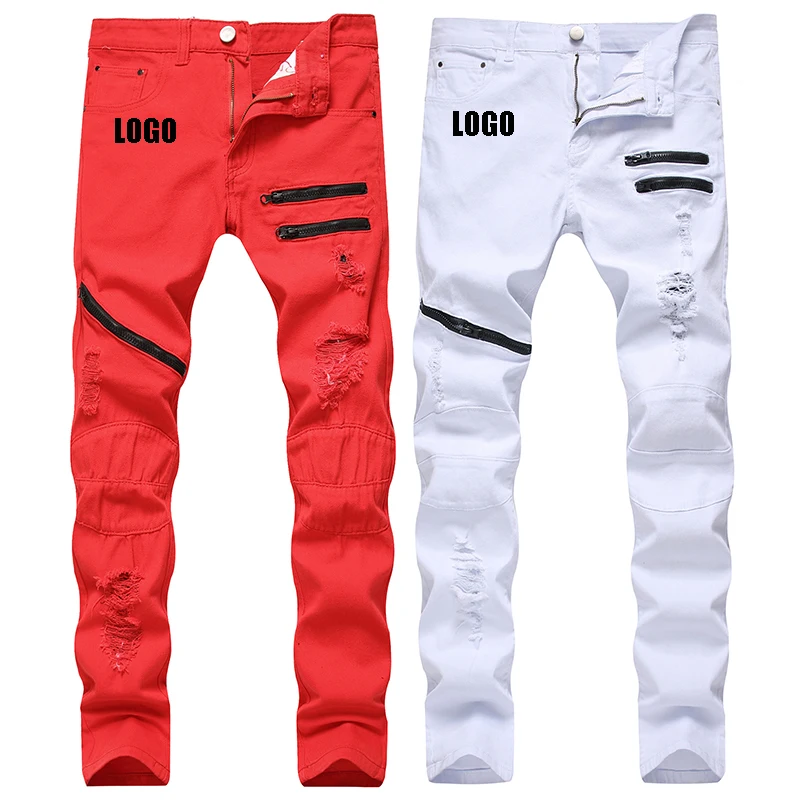 

Free shipping Multi-Colors Jeans Pants Top Quality mens jeans custom destroyed denim ripped skinny jeans men, Customized color