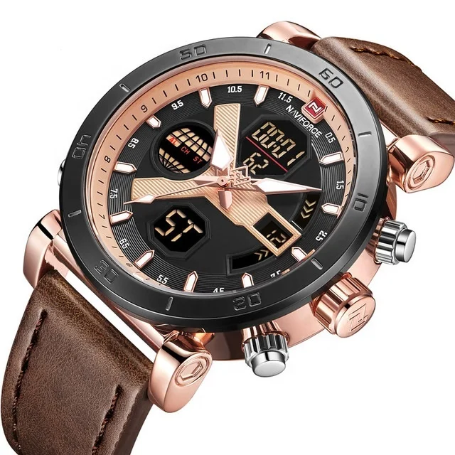 

NAVIFORCE 9132 Watch Luxury Waterproof Leather Watches Men Wrist Digital Quartz Dual Display Wristwatches Relogio Masculino, According to reality