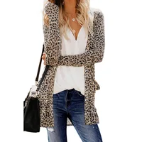 

Wholesale Fashion Knitted Button Down Pocketed Leopard Print Long Sleeve Women Cardigan