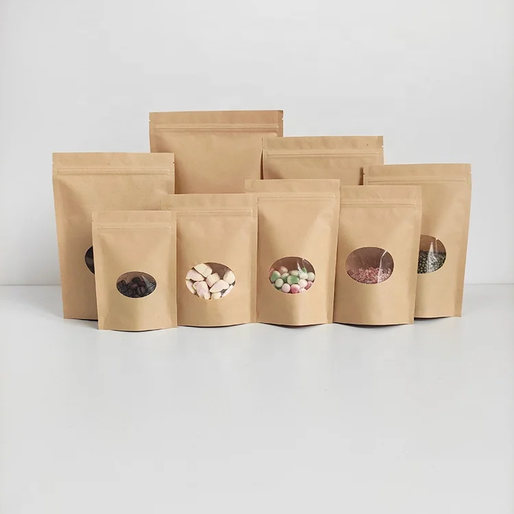 

13x18 cm 5x7 inch blank stand up food brown craft kraft paper pouch bag with oval window