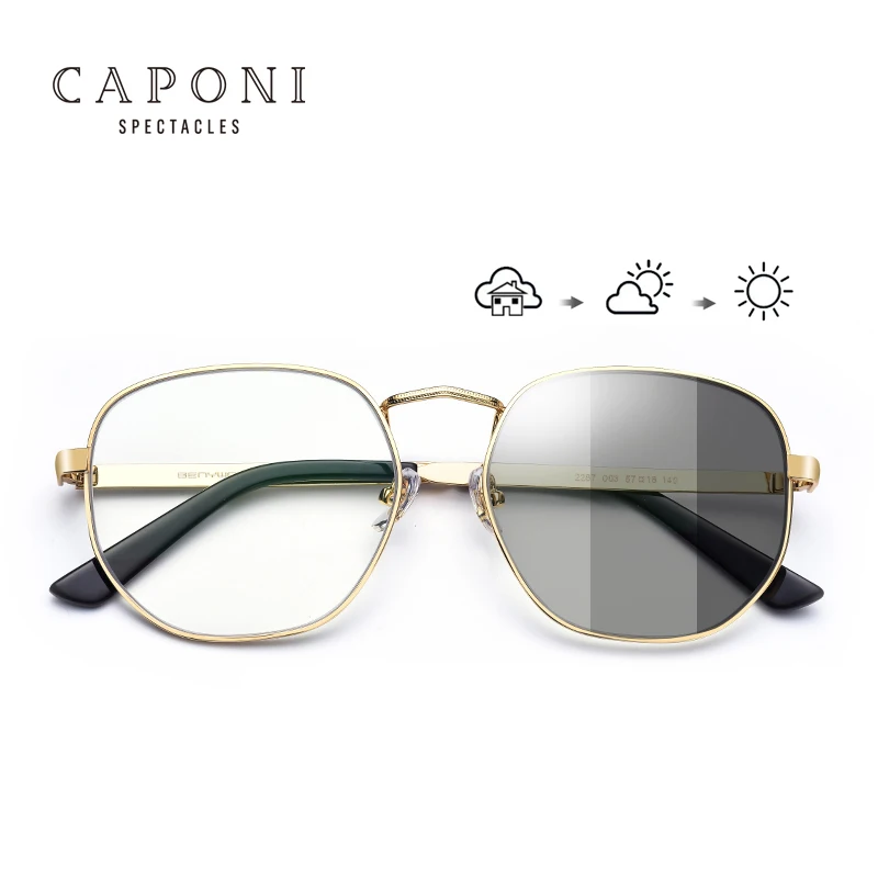 

CAPONI Newest Custom Logo Metal Photochromic Gray Blue Light Blocking Glasses For Women