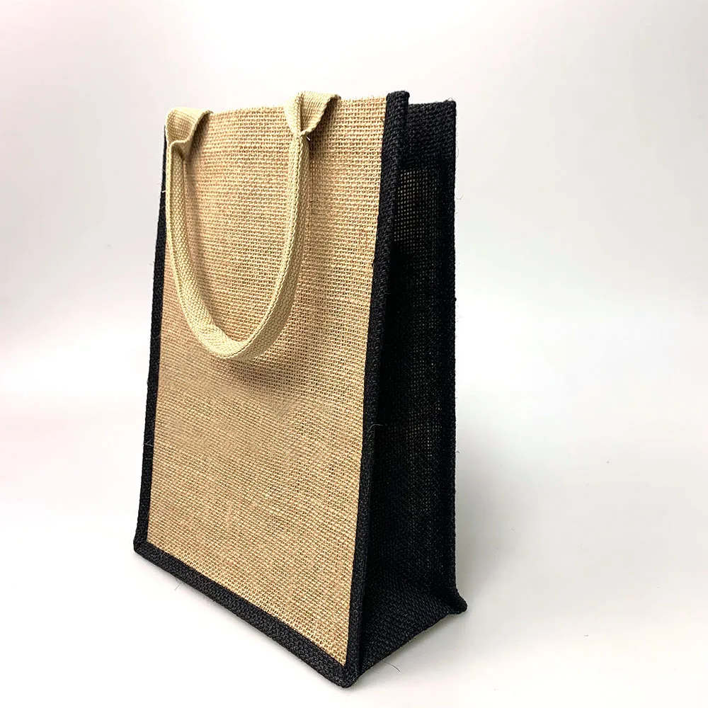 

Reusable Jute shopping bag custom cotton handle bamboo handle jute bag