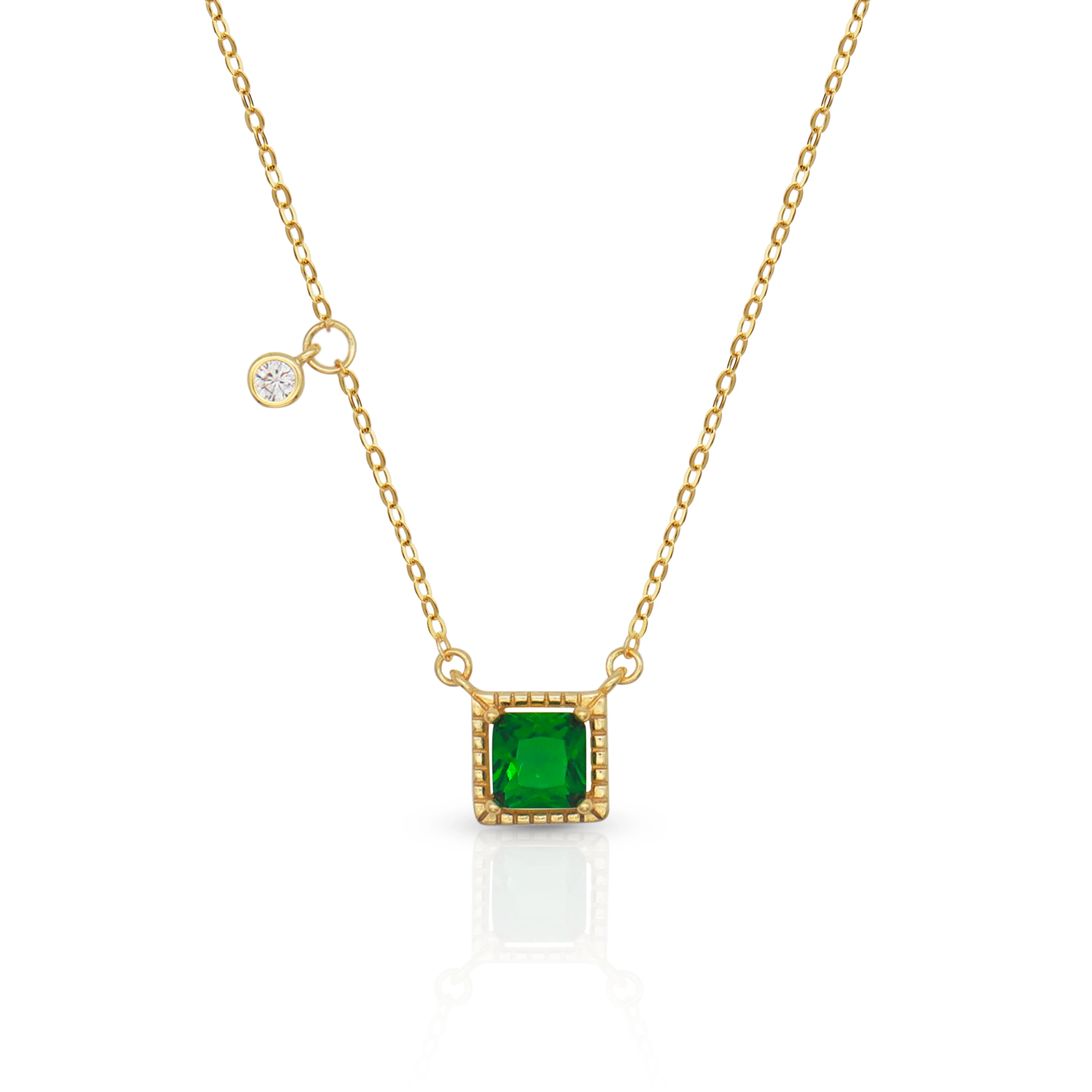 

Chris April in stock 925 sterling silver simple gold plated geometric green zircon necklaces, Yellow gold