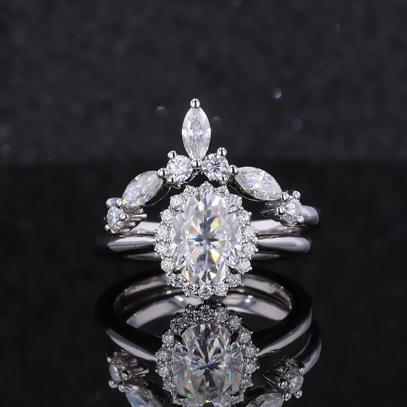 

Engagement Ring Diamond Moissanite 14k White Gold Ring Wedding Rings Set