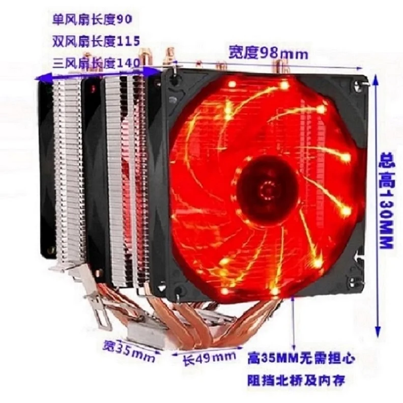 Universal Cpu Cooling Fan With Led Used For Amd & All Intel 775/115x/ Process Cooler Sizes 95mm