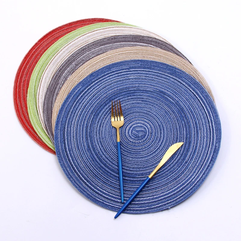 

Hotsale eco-friendly cotton yarn round anti-scald heat insulation pad hand woven anti-slip tableware mat plate bowl cup placemat, Multi color